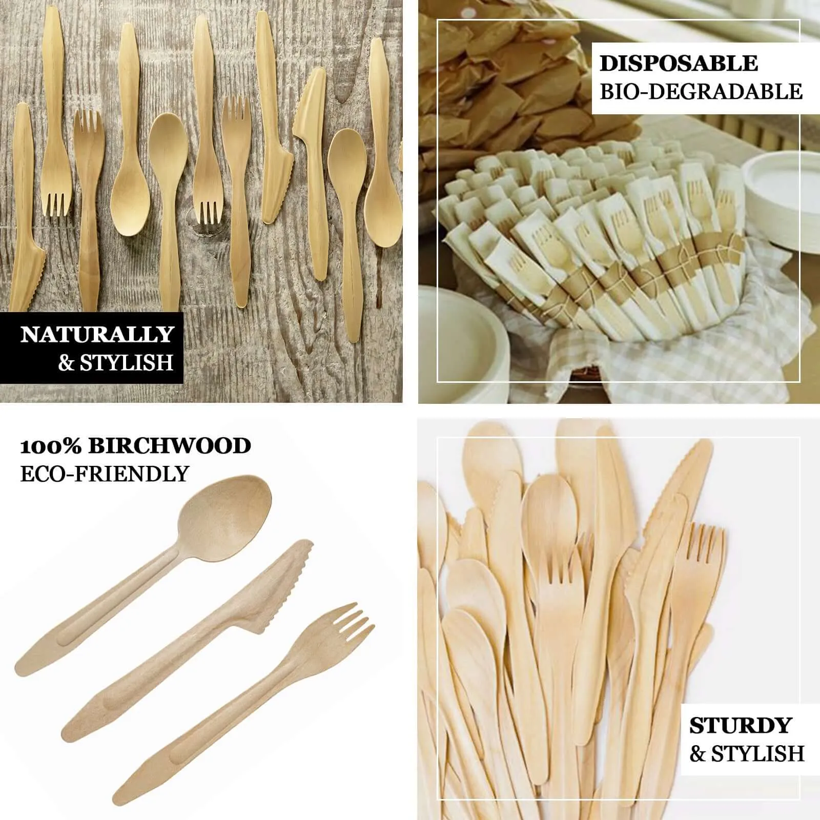 100 Pack 6" Eco Friendly Birchwood Disposable Picnic Spoons, Cutlery