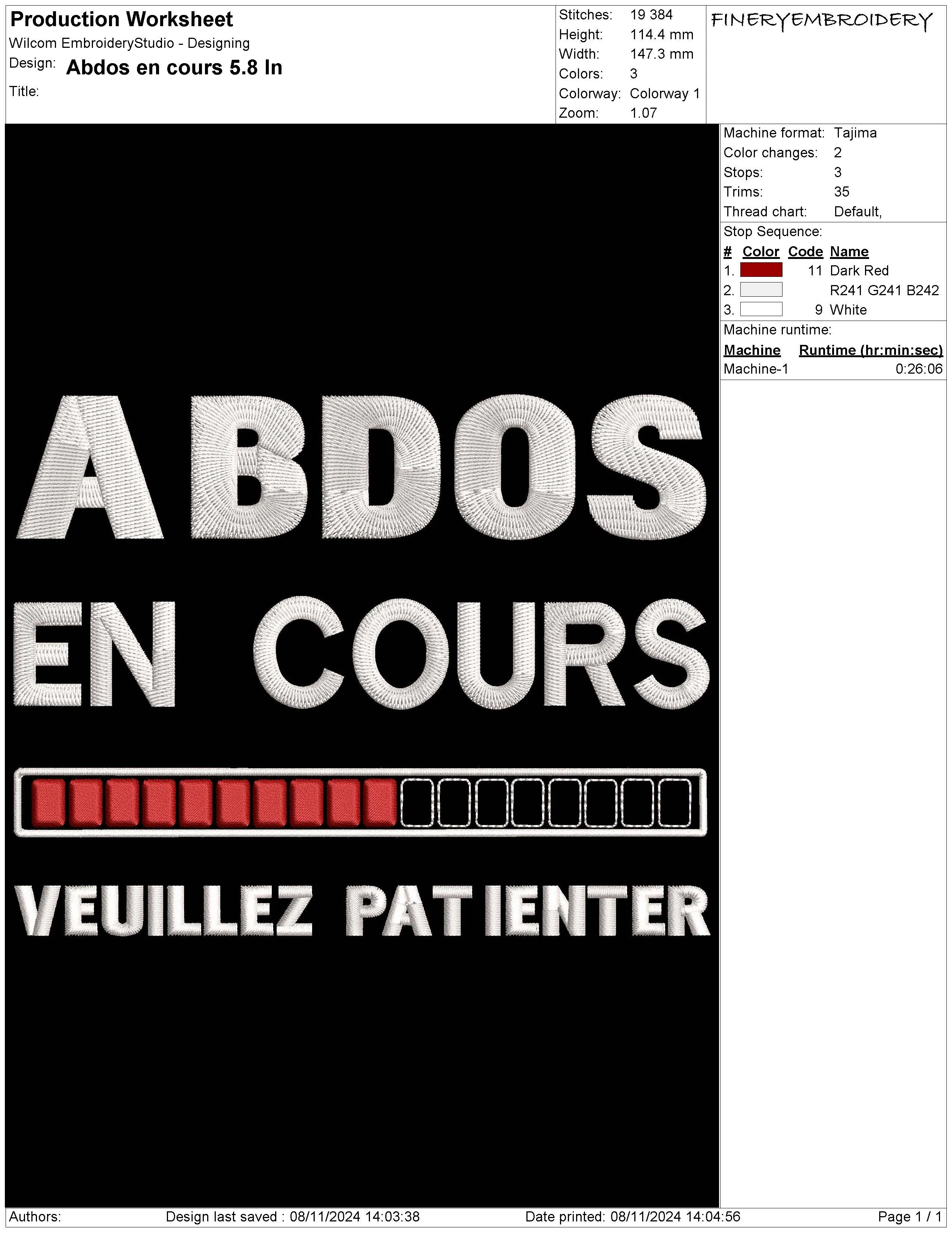 Abdos en cours Embroidery Design – Humour Fitness Progress Bar