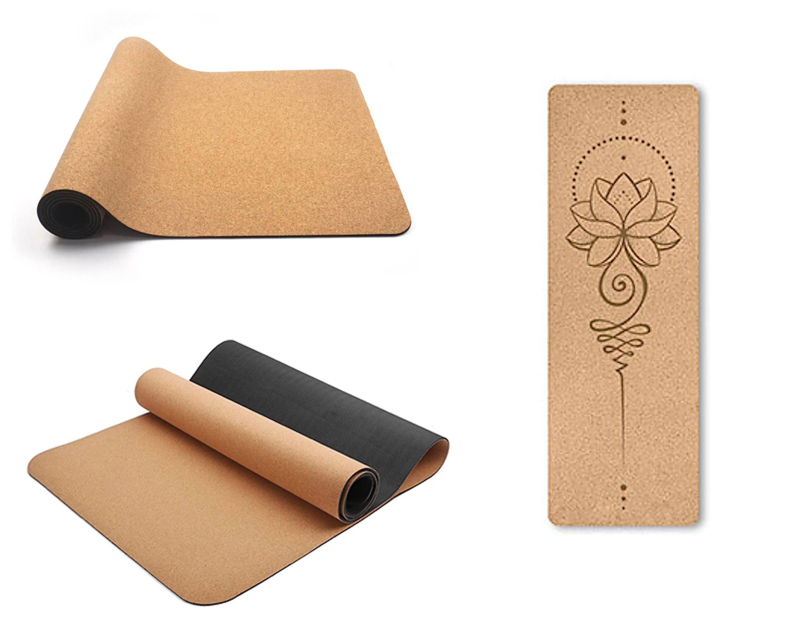 All Natural Cork & Rubber Yoga Mat | Extra-Long, Non-Slip, Eco Mat for Hot Yoga, Exercise w Carrying Strap | Lotus Flower or Position