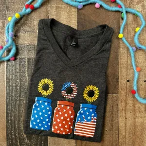 Americana Sunflower Mason Jar Graphic Tee Shirt