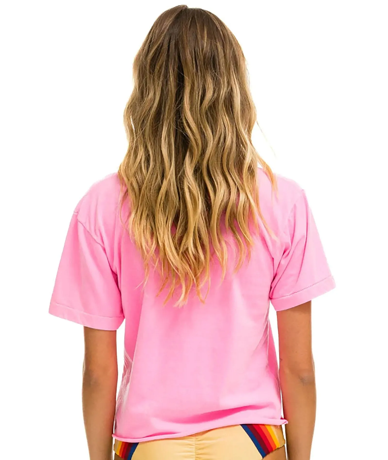 Aviator Nation Women Heart Stitch Boyfriend Tee Neon Pink