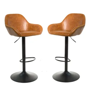 Baxter Tan Brown Gas Lift Set of Two Kitchen Bar Stools