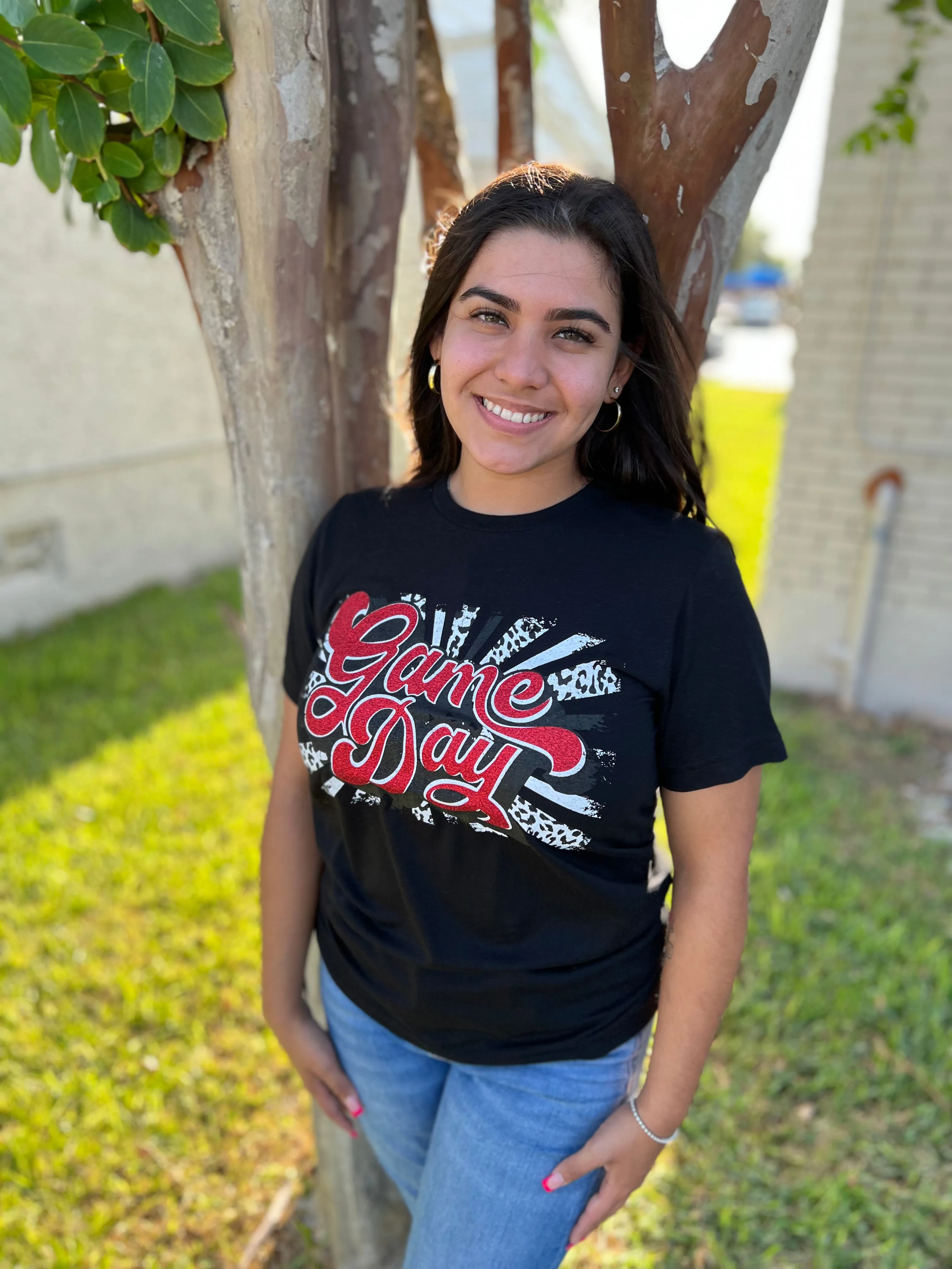 Black & Red Glitter Retro Game Day Tee