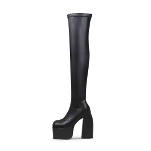 Black Cyberpunk Knee-High Boots