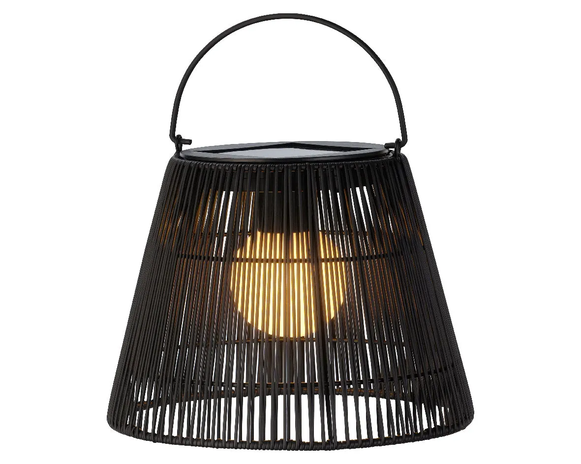 Black Wicker Effect Solar Table Lantern