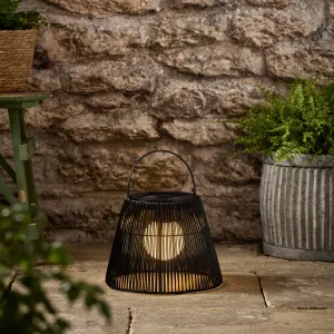 Black Wicker Effect Solar Table Lantern