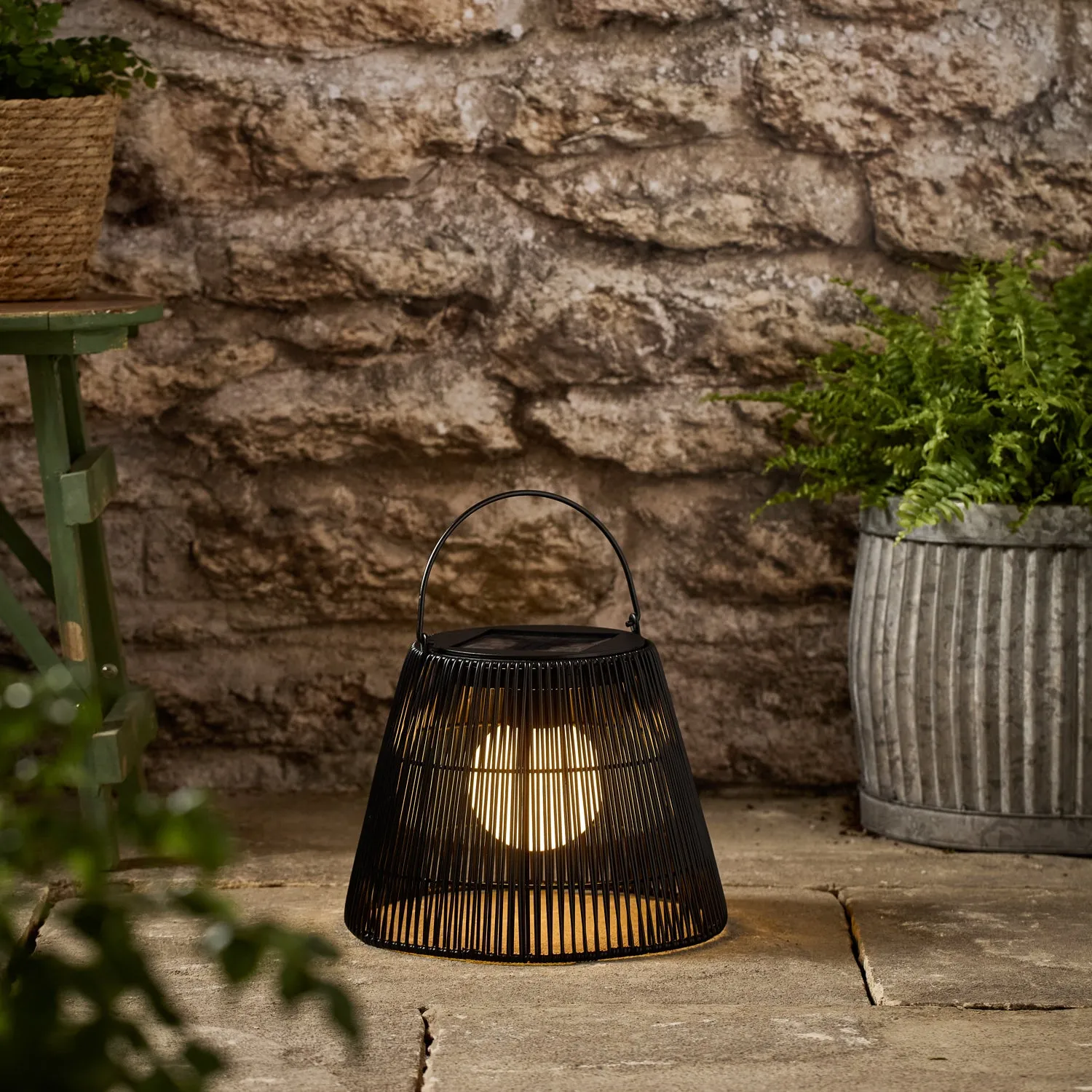 Black Wicker Effect Solar Table Lantern