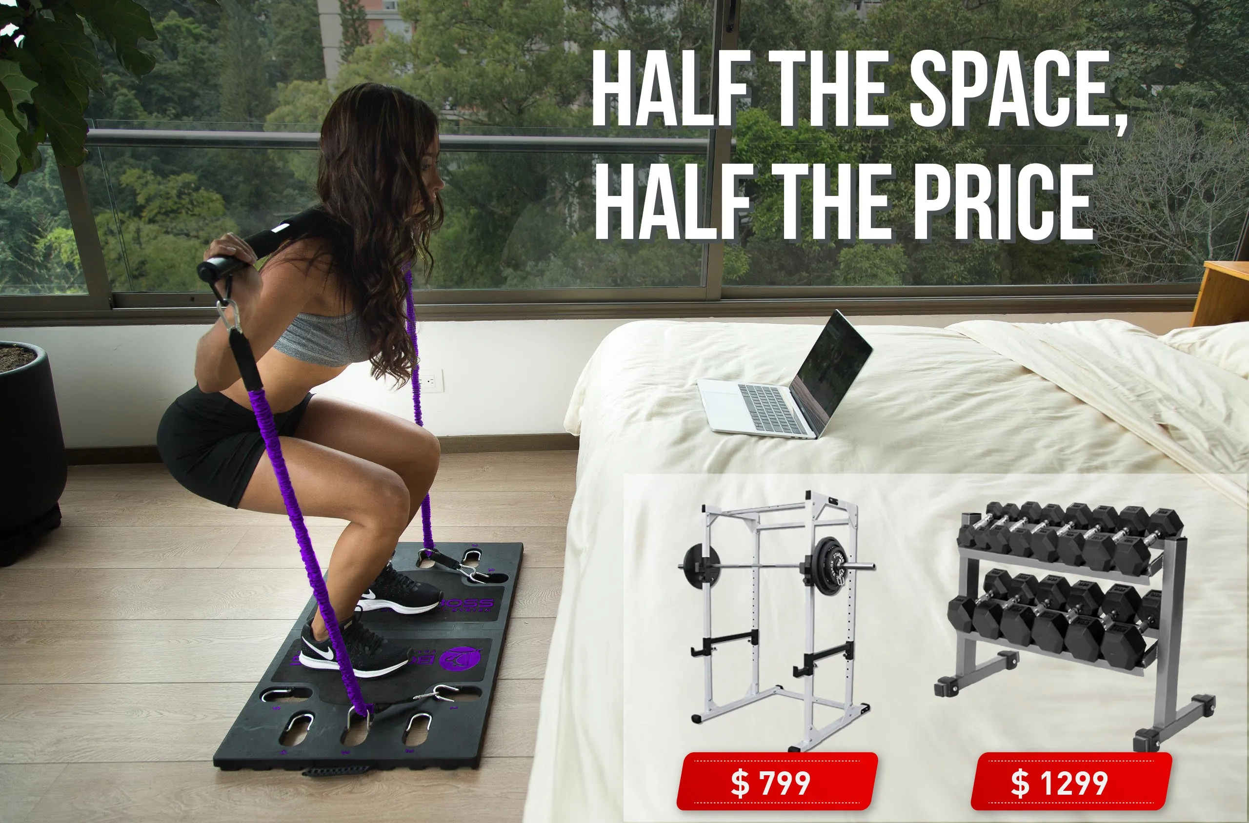 BodyBoss Home Gym 2.0 - Full Portable Gym Home Workout Package - PKG4-Purple