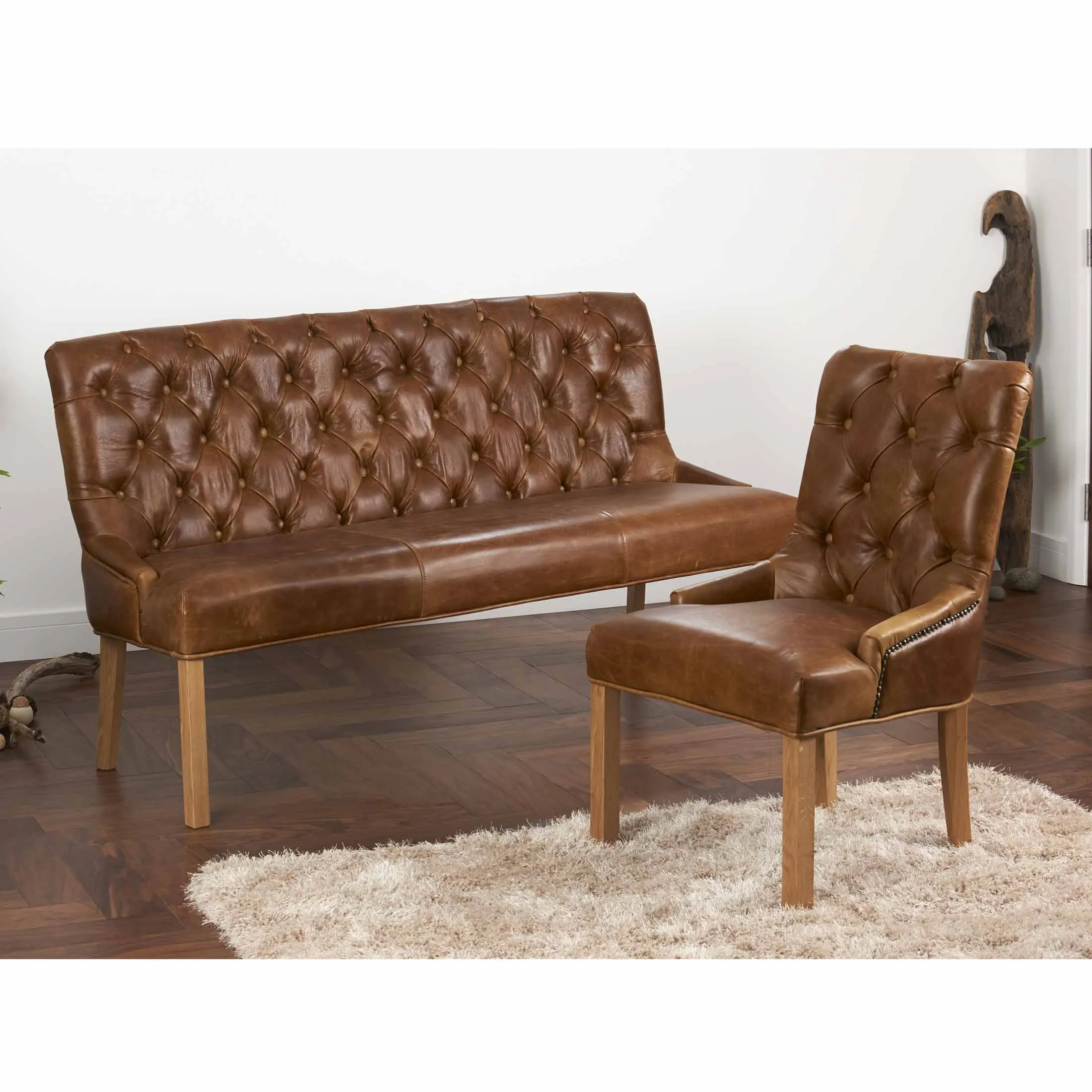 Brown Cerato Leather Castello Three Seater Dining Bench