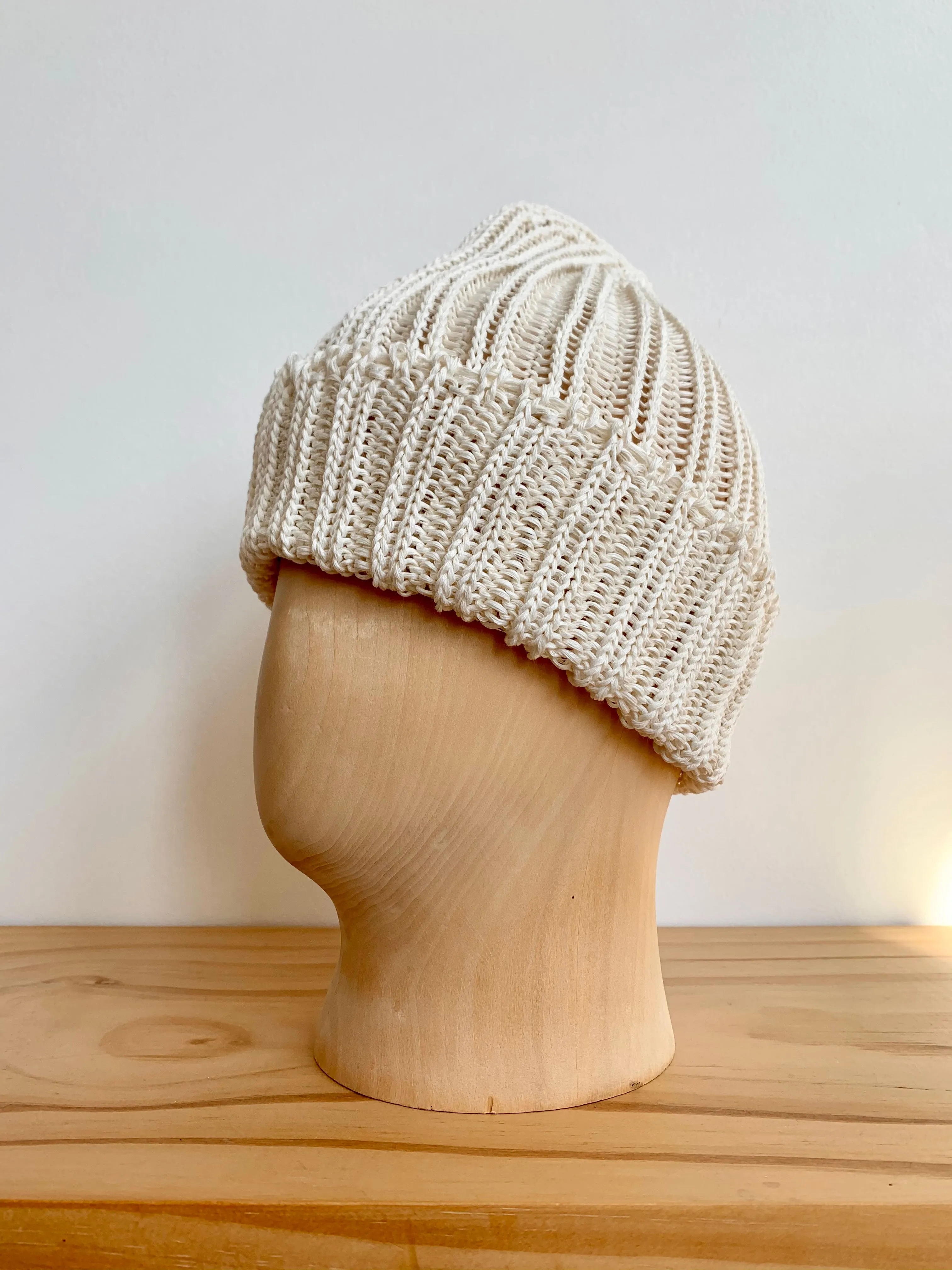 Cableami Natural White Linen-Like Pre-Organic Cotton Knit Cap