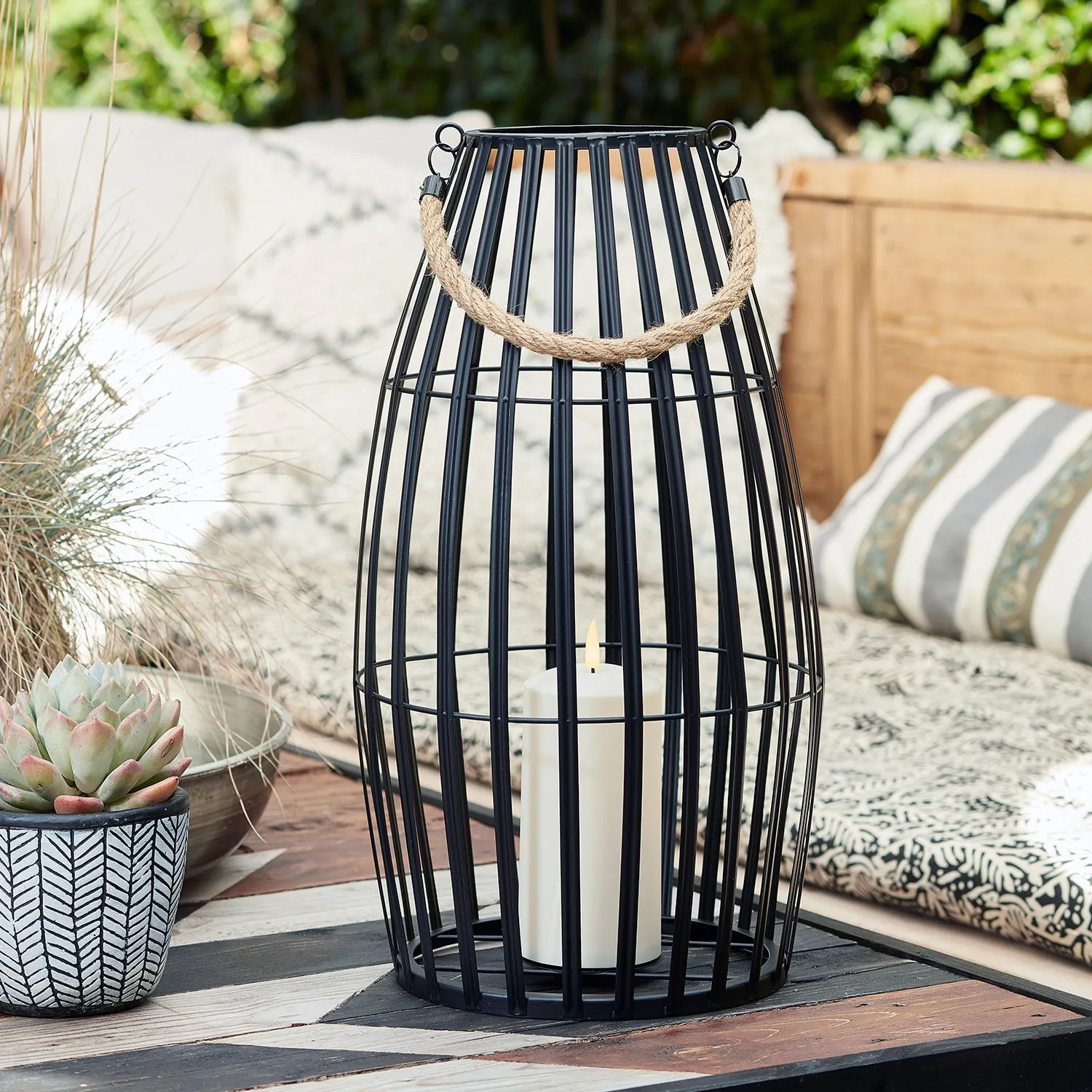 Canberra Slatted Outdoor Lantern Duo with TruGlow® Candles