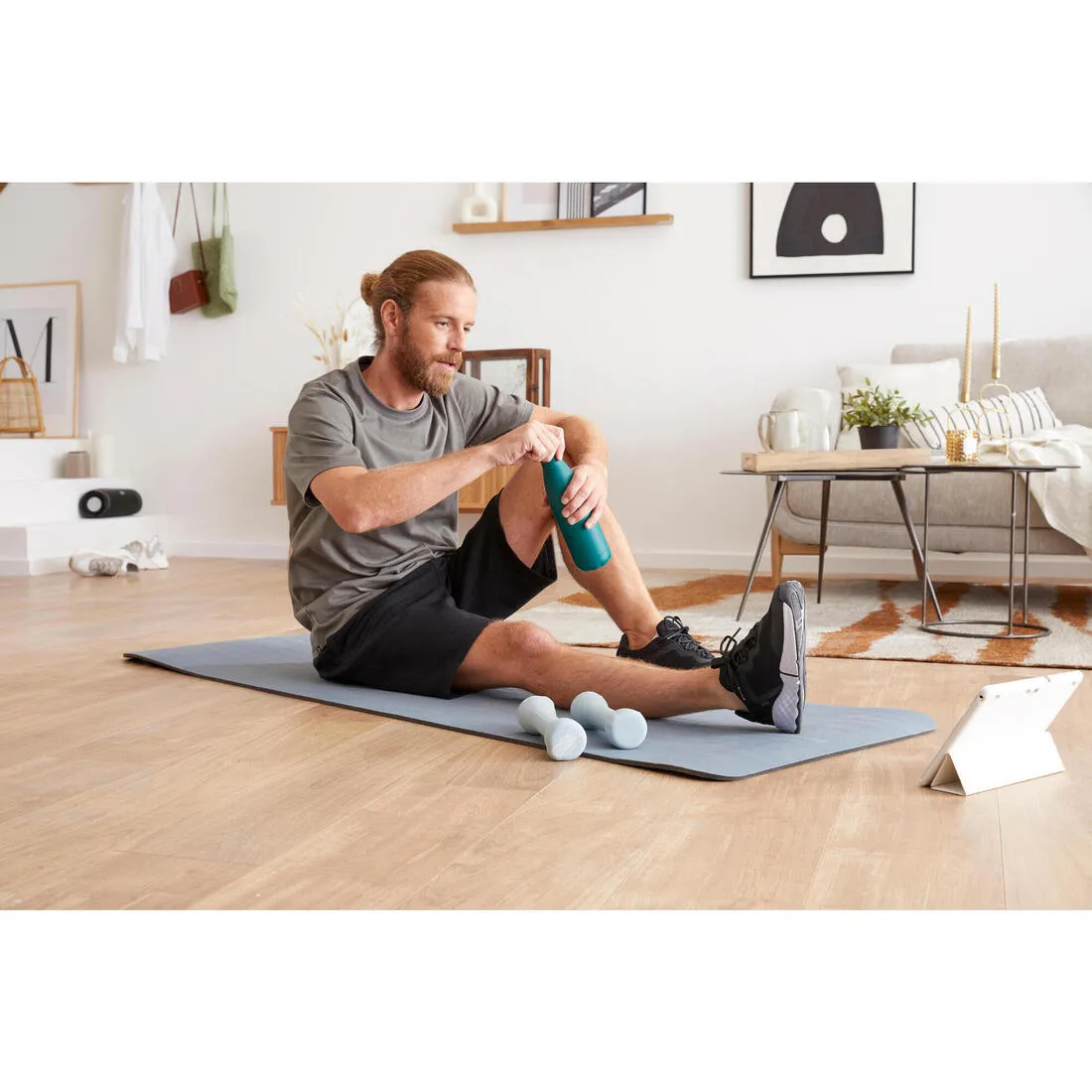 Durable Fitness Mat Tone Mat 500 - 170 cm x 62 cm x 8 mm - Grey