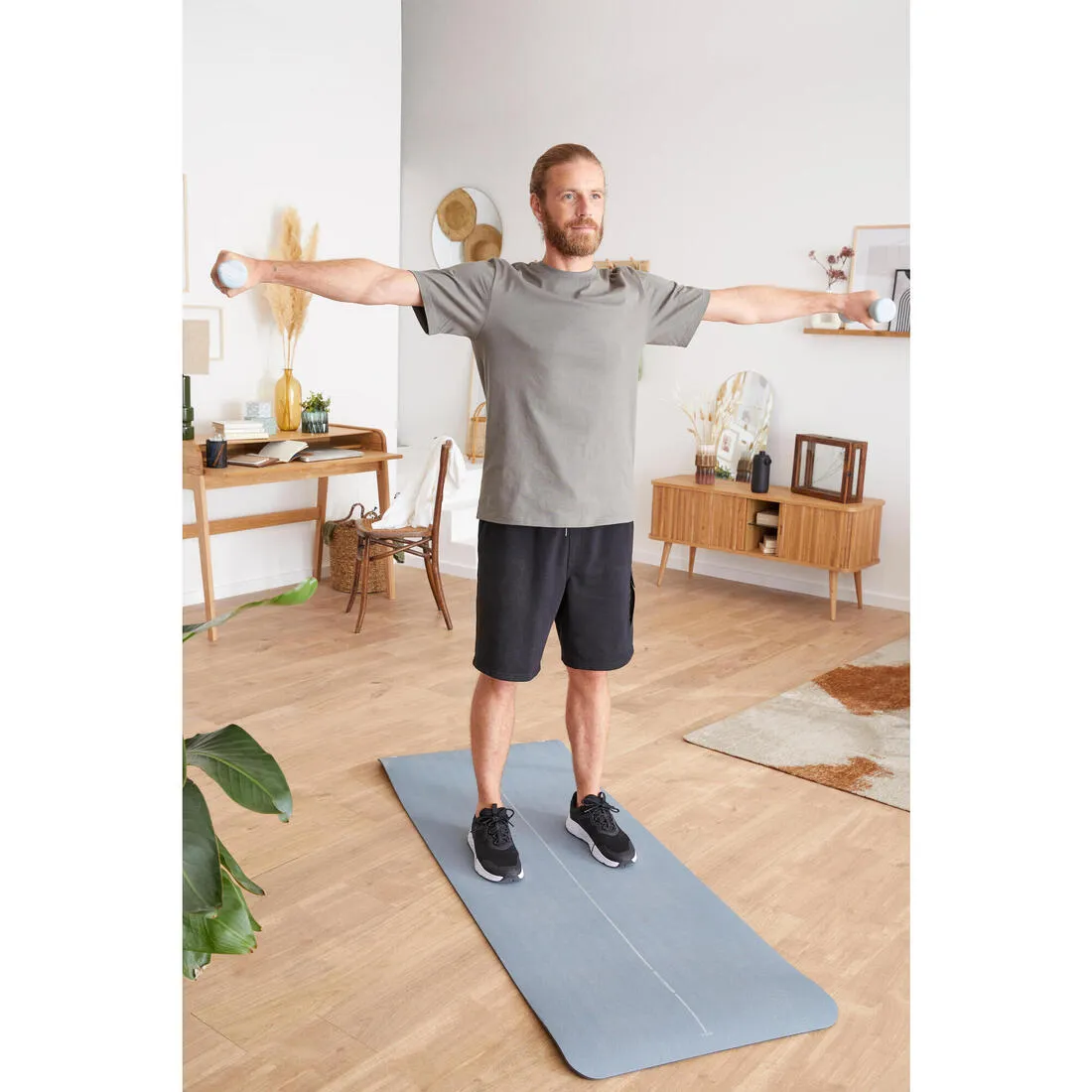 Durable Fitness Mat Tone Mat 500 - 170 cm x 62 cm x 8 mm - Grey