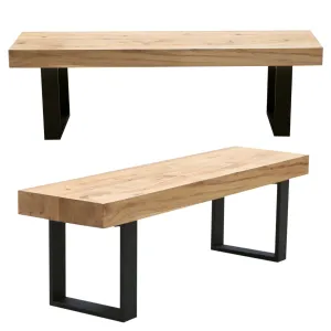 Ethan Set of 2 150cm Dining Bench Seat Veneer Solid Oak Top Metal Leg - Natural