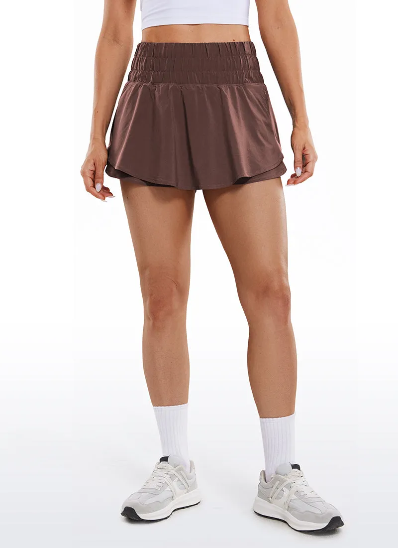 Feathery-Fit Soft High Waisted 2 in 1 Flowy Shorts with Zip Pockets