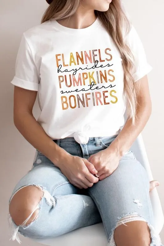 Flannels, Pumpkins & Bonfires Graphic Tee (White) FINAL SALE