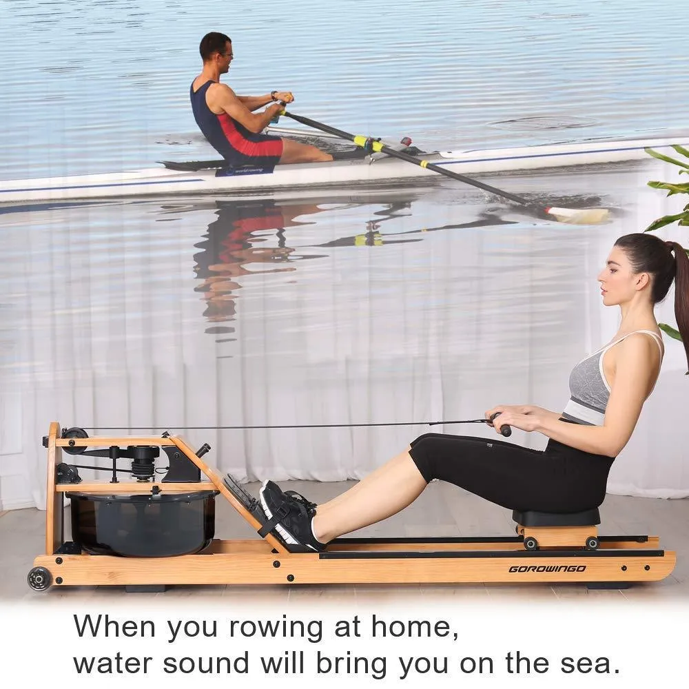 gorowingo Water Rowing Machine Rower,Wooden Indoor Row Machine with LCD Monitor for Home Cardio and Strength Exercise