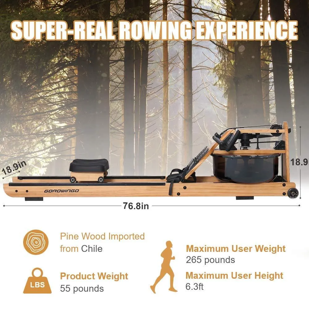 gorowingo Water Rowing Machine Rower,Wooden Indoor Row Machine with LCD Monitor for Home Cardio and Strength Exercise