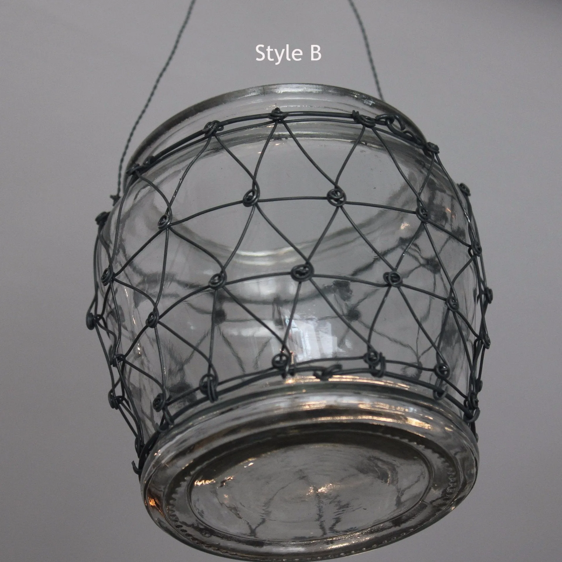 Hanging Glass Jar Lantern with Wire Cover