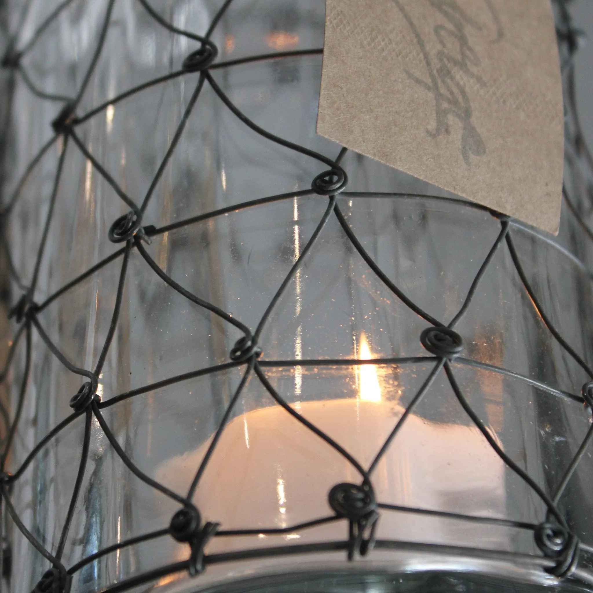 Hanging Glass Jar Lantern with Wire Cover