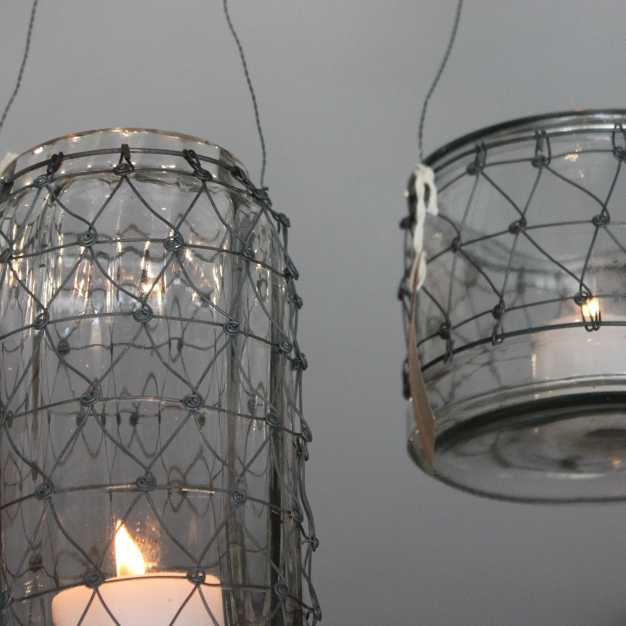 Hanging Glass Jar Lantern with Wire Cover