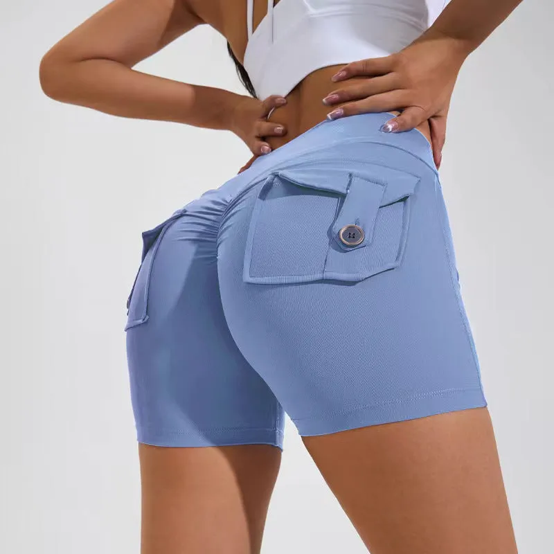 High Waist Hip Lifting Yoga Shorts with Pockets | Fitness & Sportswear