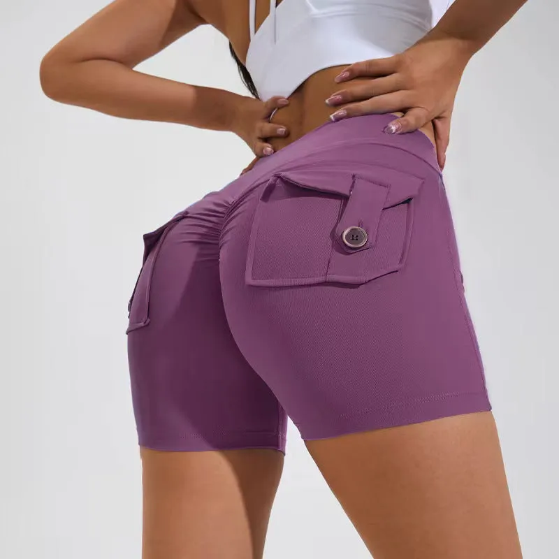 High Waist Hip Lifting Yoga Shorts with Pockets | Fitness & Sportswear