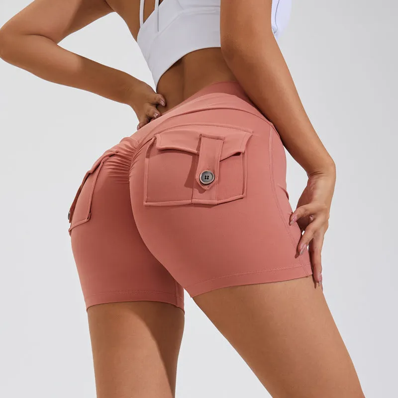 High Waist Hip Lifting Yoga Shorts with Pockets | Fitness & Sportswear