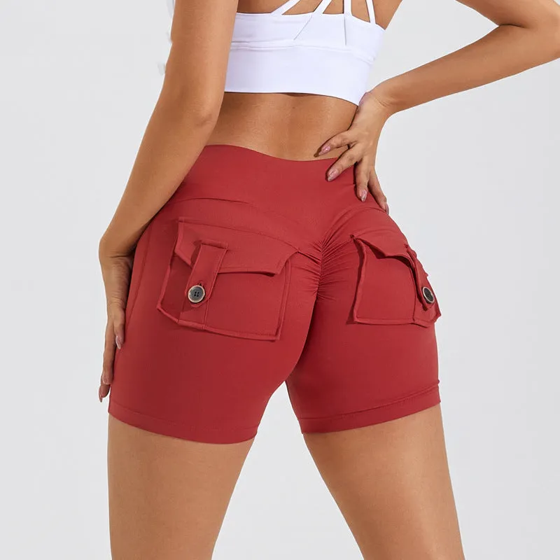 High Waist Hip Lifting Yoga Shorts with Pockets | Fitness & Sportswear