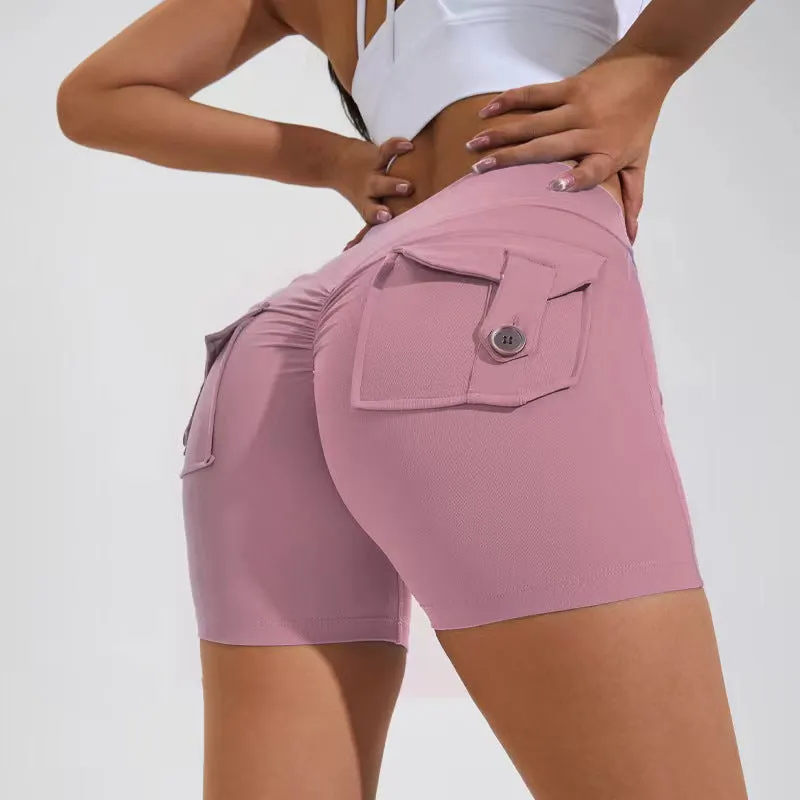 High Waist Hip Lifting Yoga Shorts with Pockets | Fitness & Sportswear