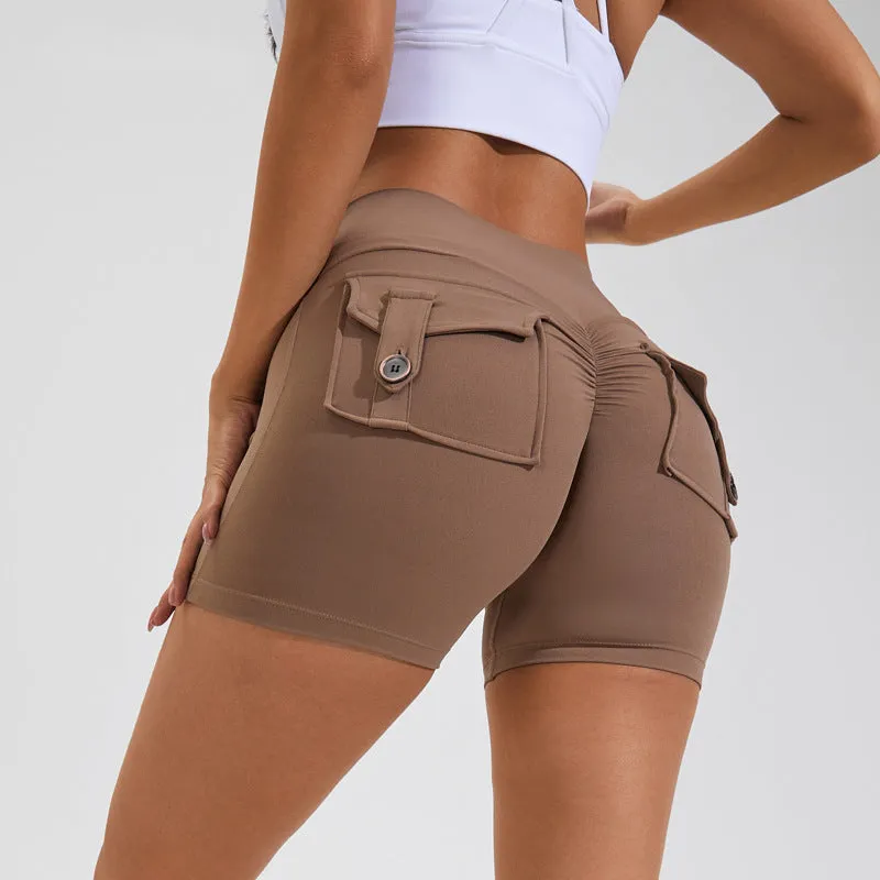 High Waist Hip Lifting Yoga Shorts with Pockets | Fitness & Sportswear