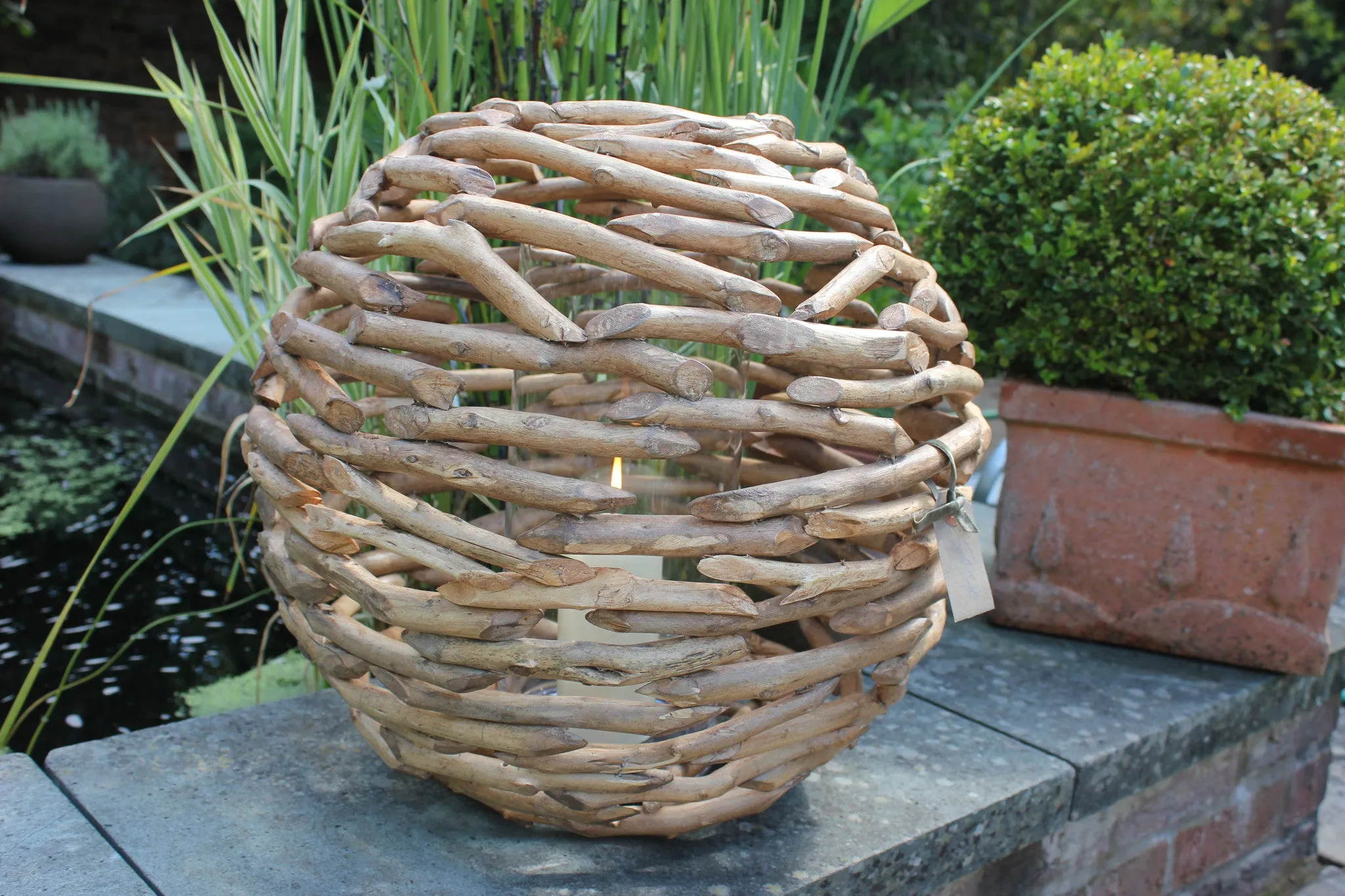 Huge Driftwood Ball Hurricane Lantern