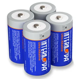 Internova Ultra Alkaline D Batteries, LR20 1.5V Cell High Performance, 4 Pack