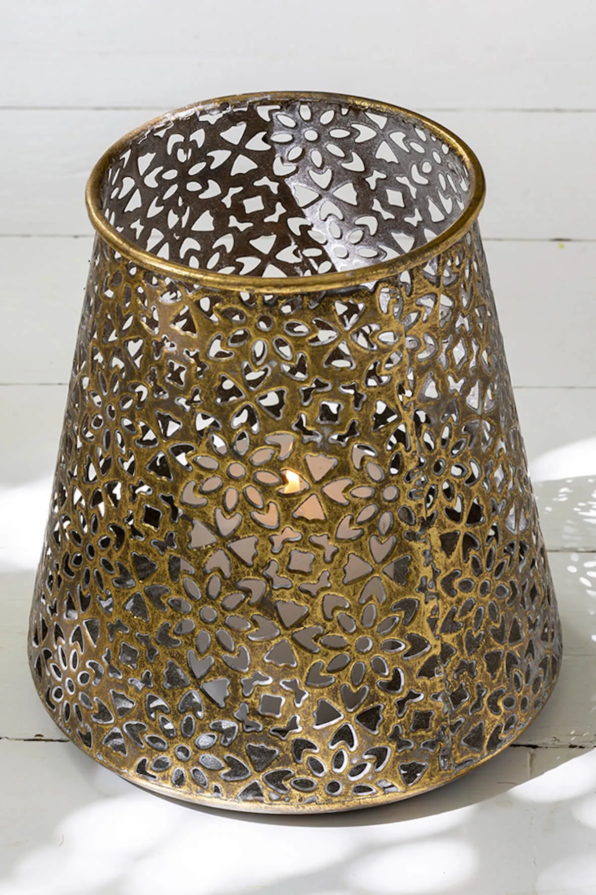 Large Boho Candle Lantern - Antique Brass