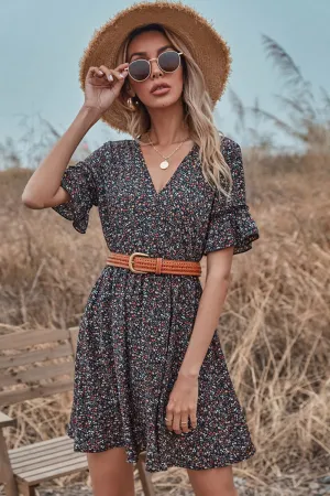 Loose V-neck Floral Dress