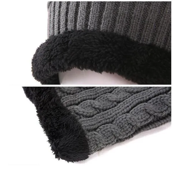 Men And Women Knitted Winter Scarf & Hat Fleece Lined Bonnet Beanies