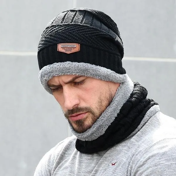 Men And Women Knitted Winter Scarf & Hat Fleece Lined Bonnet Beanies