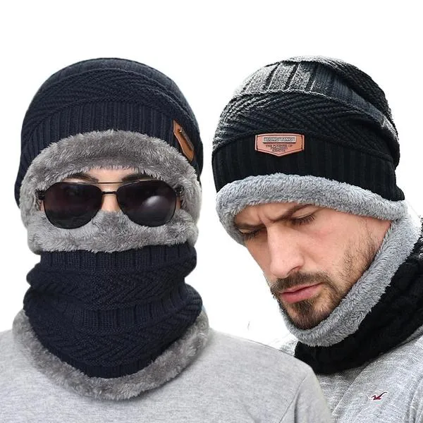 Men And Women Knitted Winter Scarf & Hat Fleece Lined Bonnet Beanies