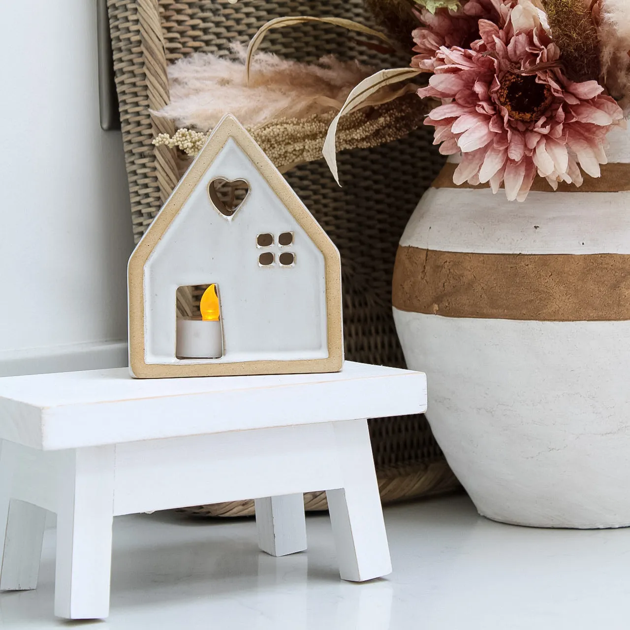 Neutral Ceramic Cottage Lantern