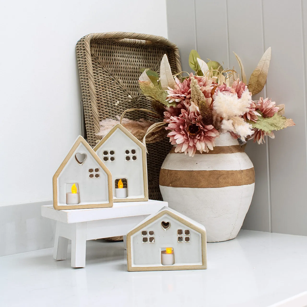 Neutral Ceramic Cottage Lantern