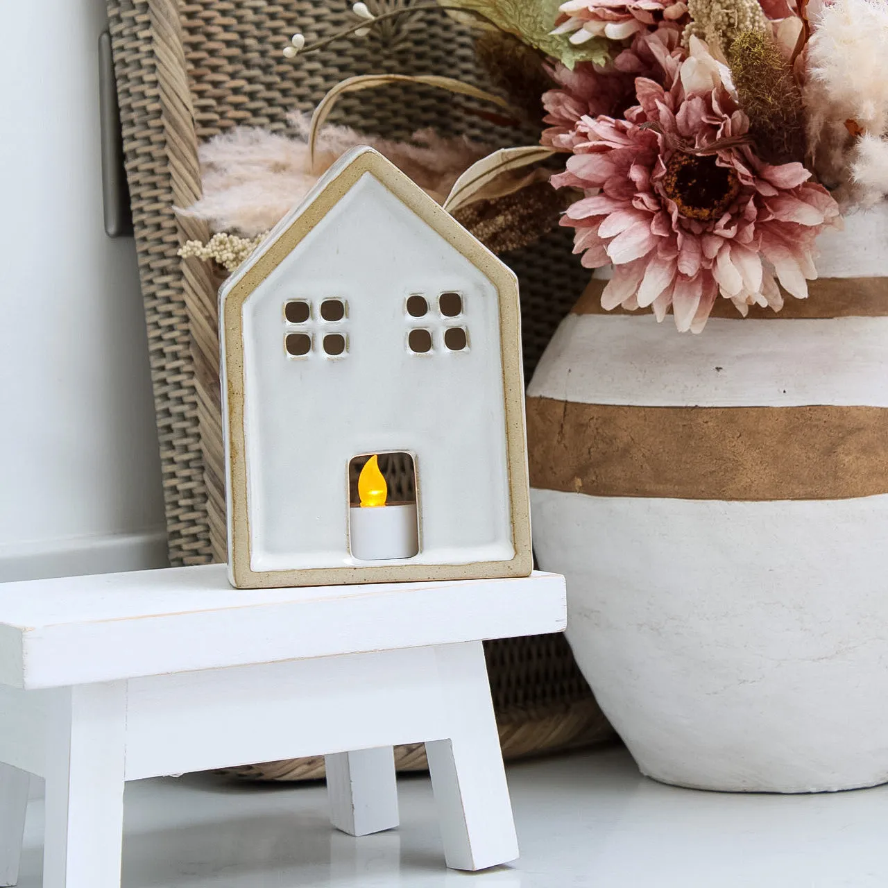 Neutral Ceramic Cottage Lantern