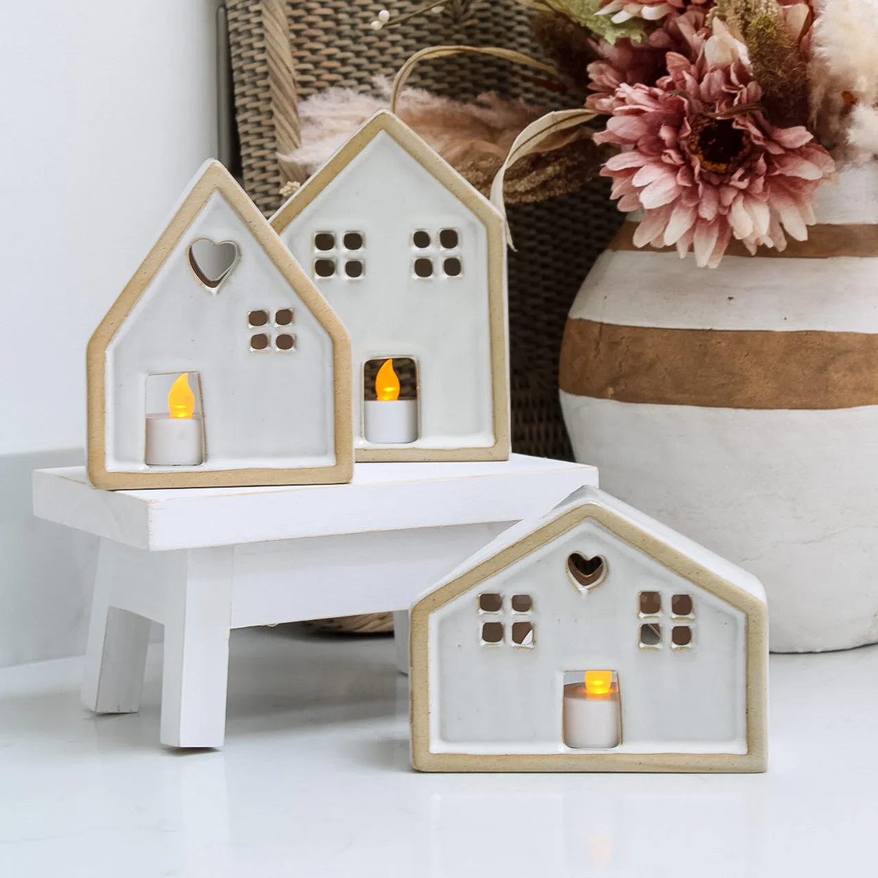 Neutral Ceramic Cottage Lantern