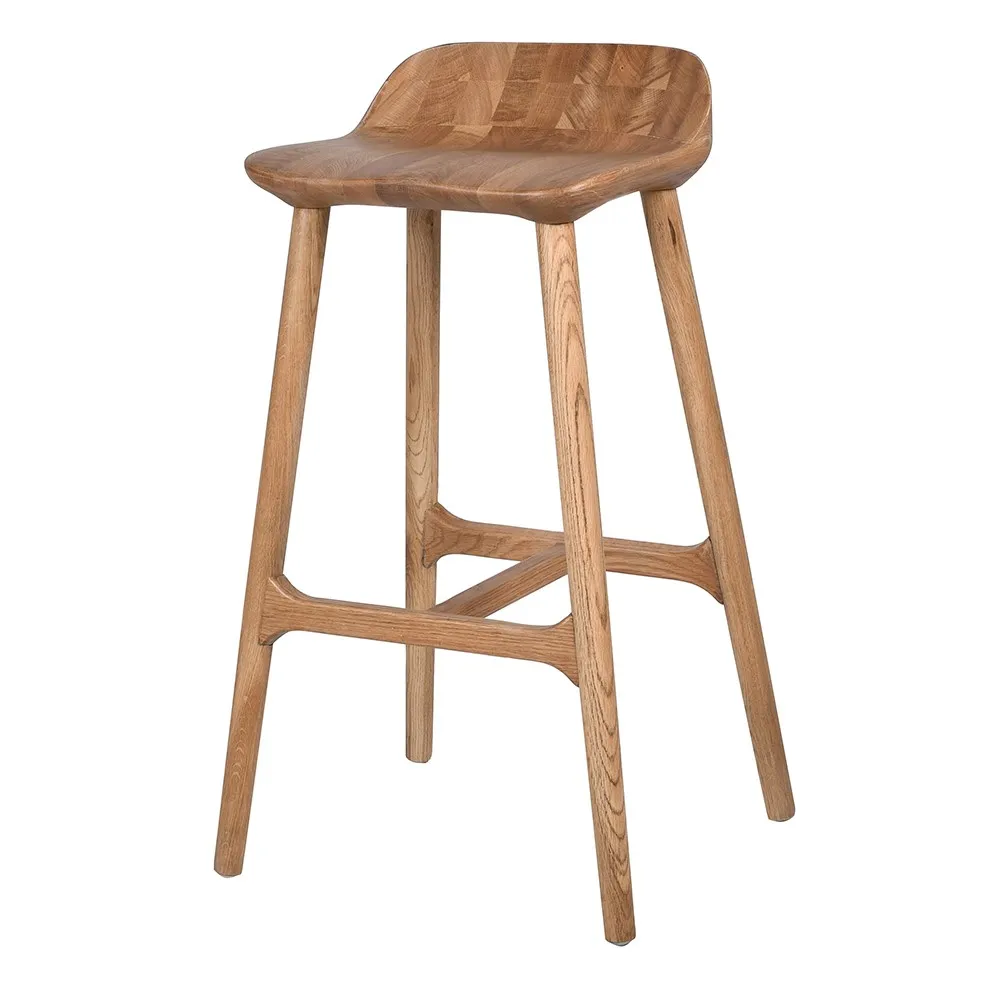 Oak Wooden Curved Seat Kitchen Bar Stool