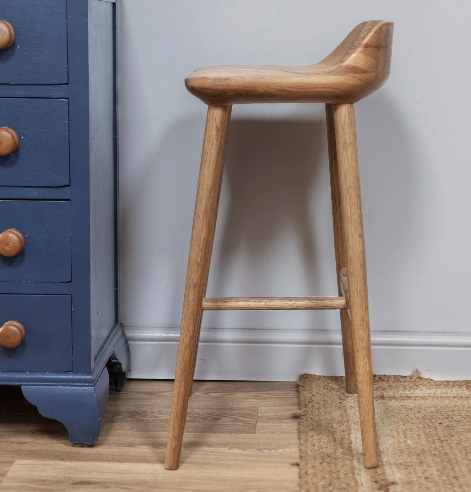 Oak Wooden Curved Seat Kitchen Bar Stool