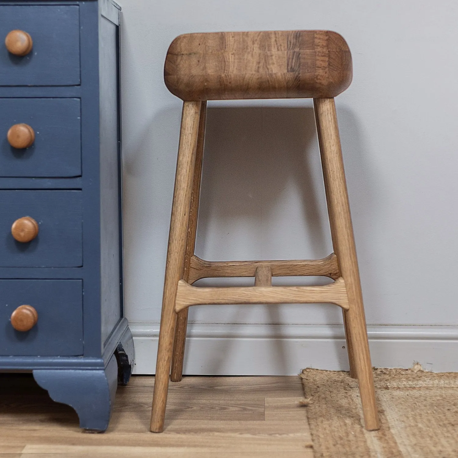 Oak Wooden Curved Seat Kitchen Bar Stool