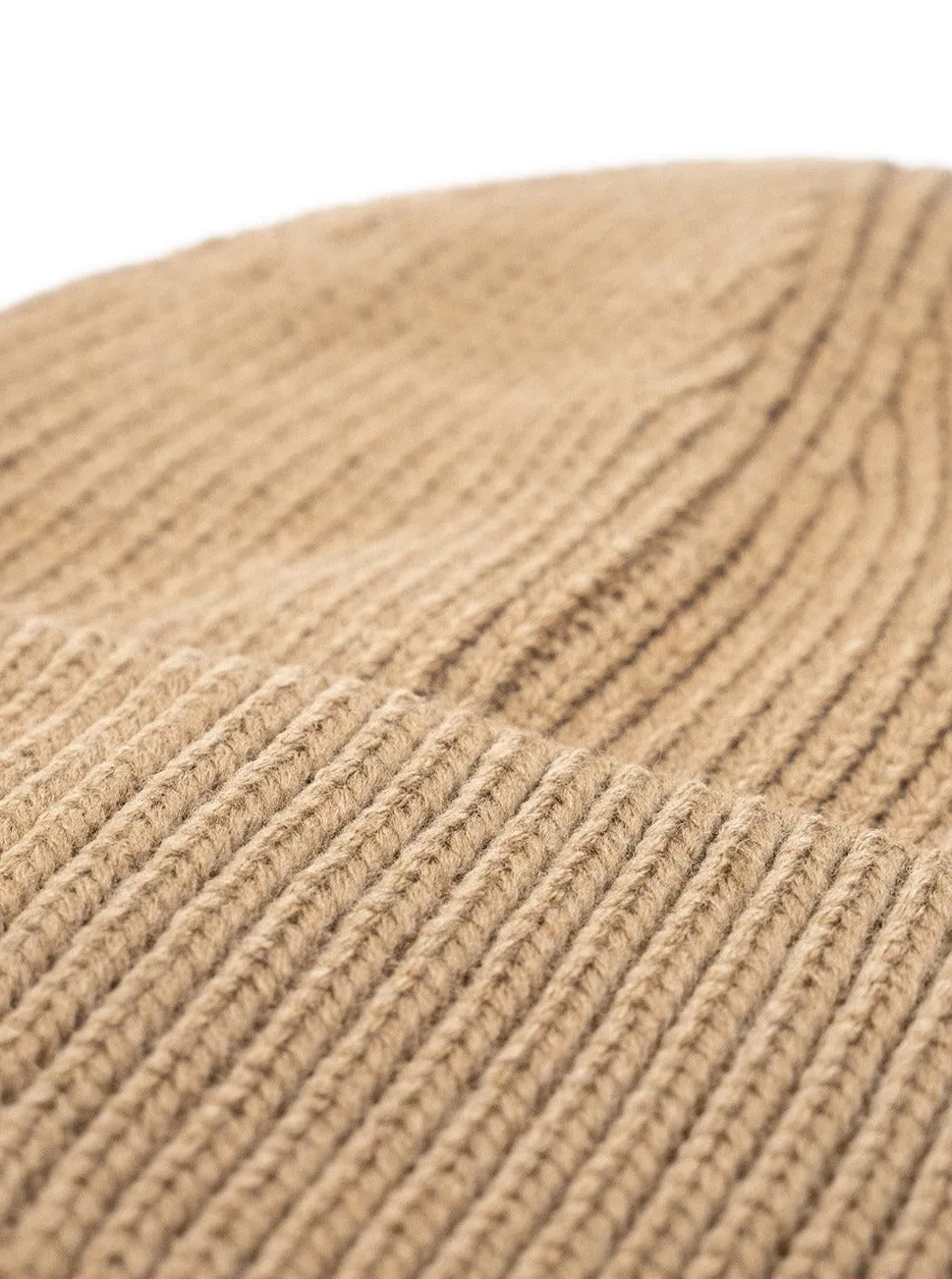 Ribbed Knitted Beanie in Camel