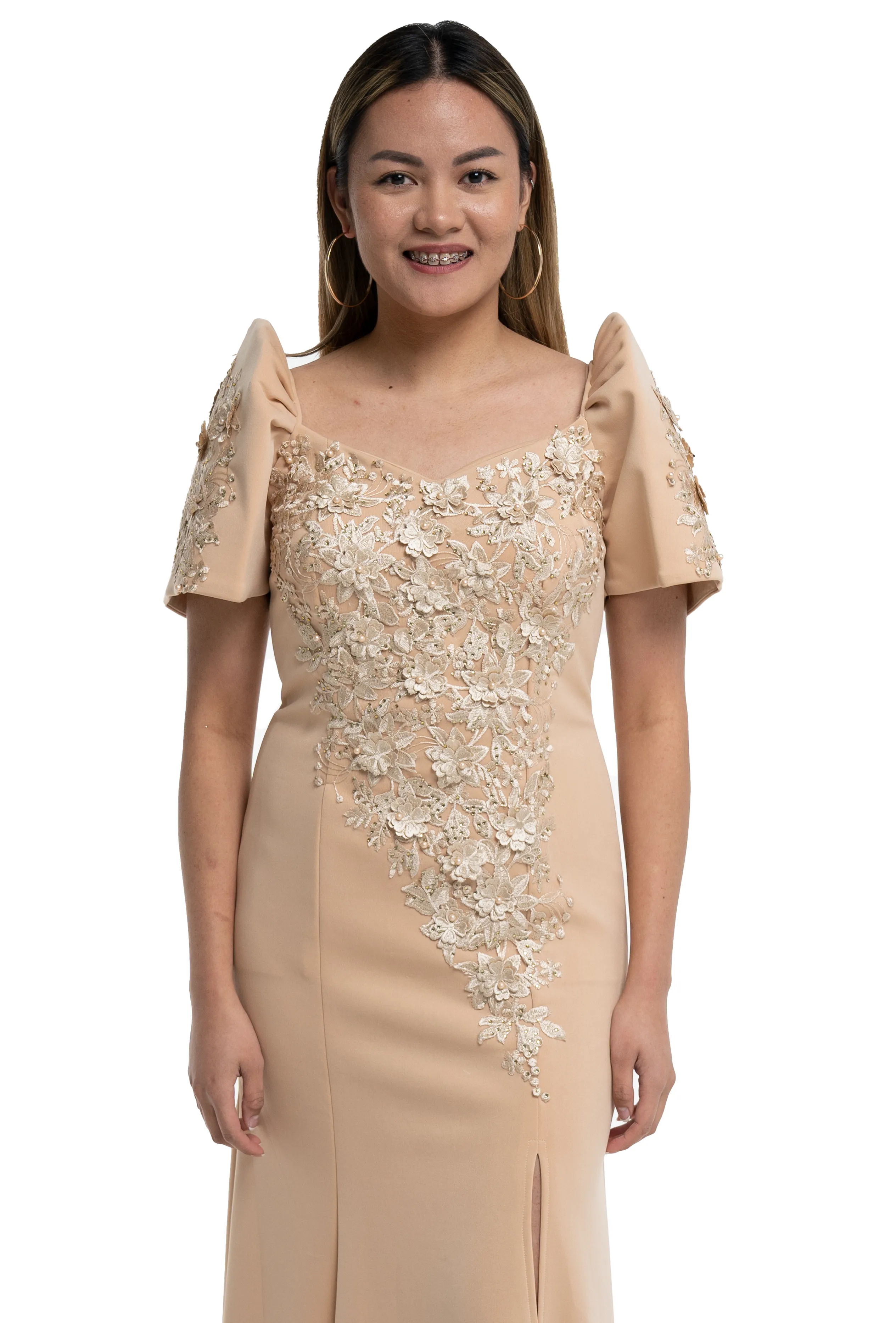 Royal Champagne Mestiza Filipiniana Long Gown- Rebecca - MR35 - XL - CL562