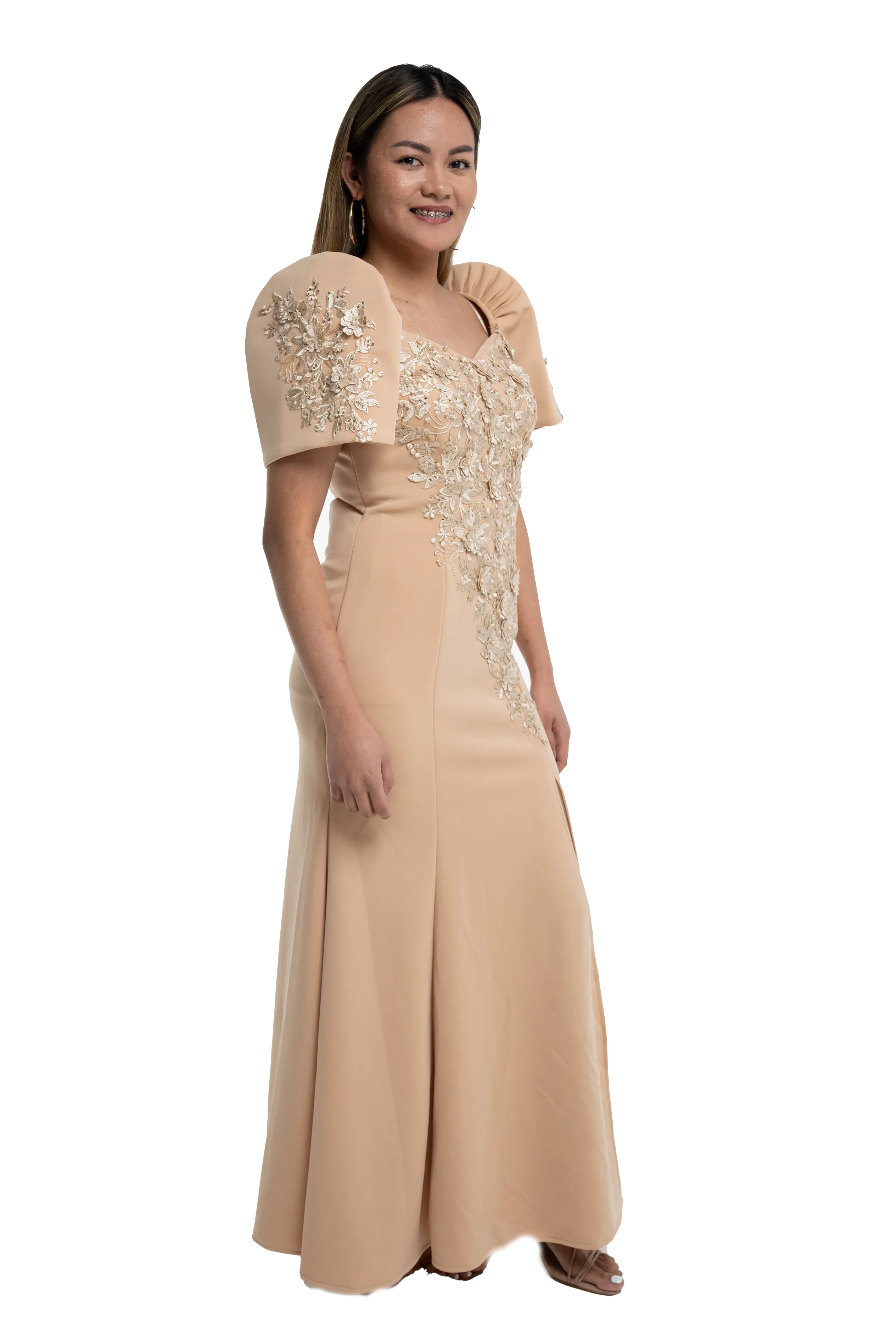 Royal Champagne Mestiza Filipiniana Long Gown- Rebecca - MR35 - XL - CL562