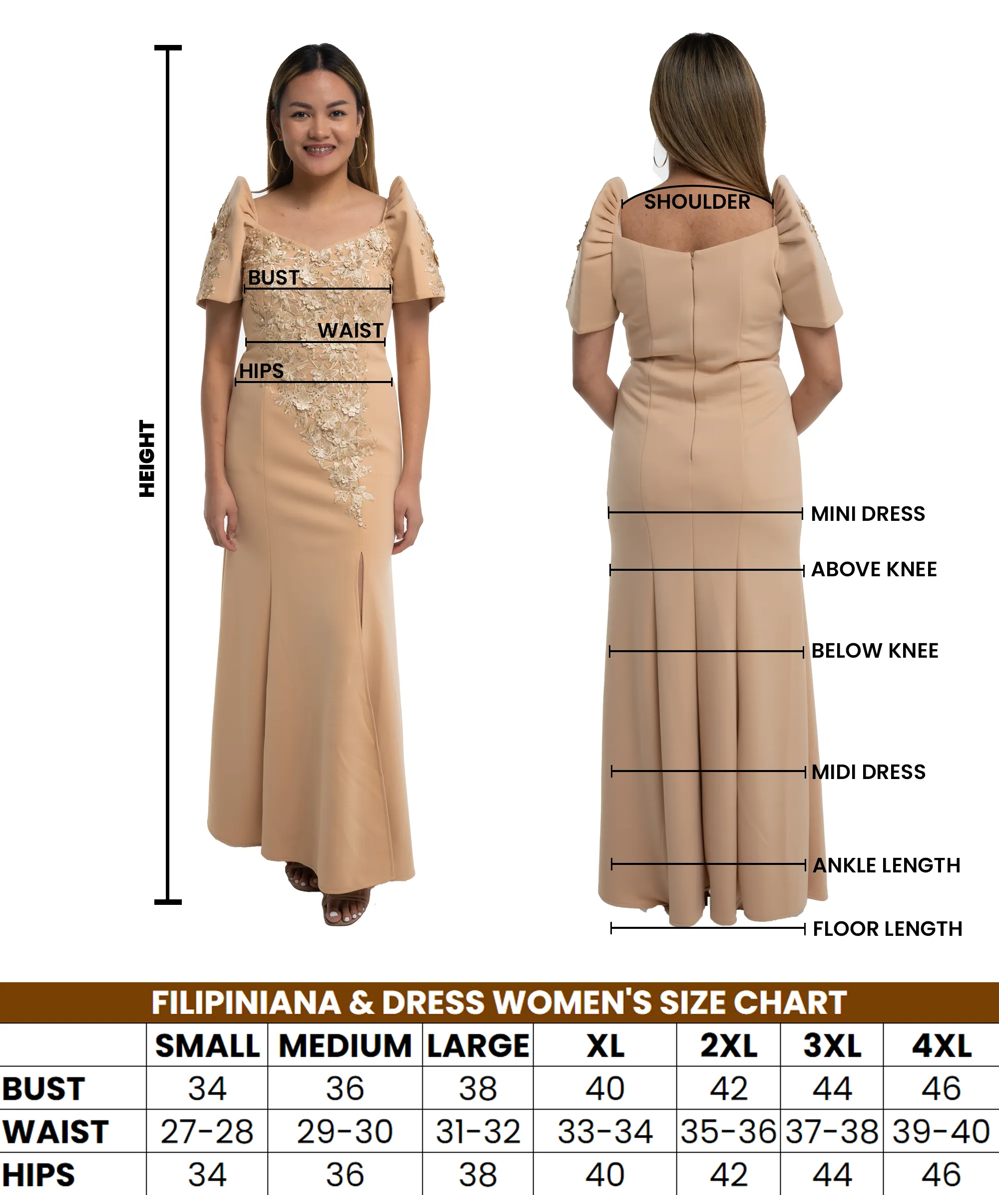 Royal Champagne Mestiza Filipiniana Long Gown- Rebecca - MR35 - XL - CL562