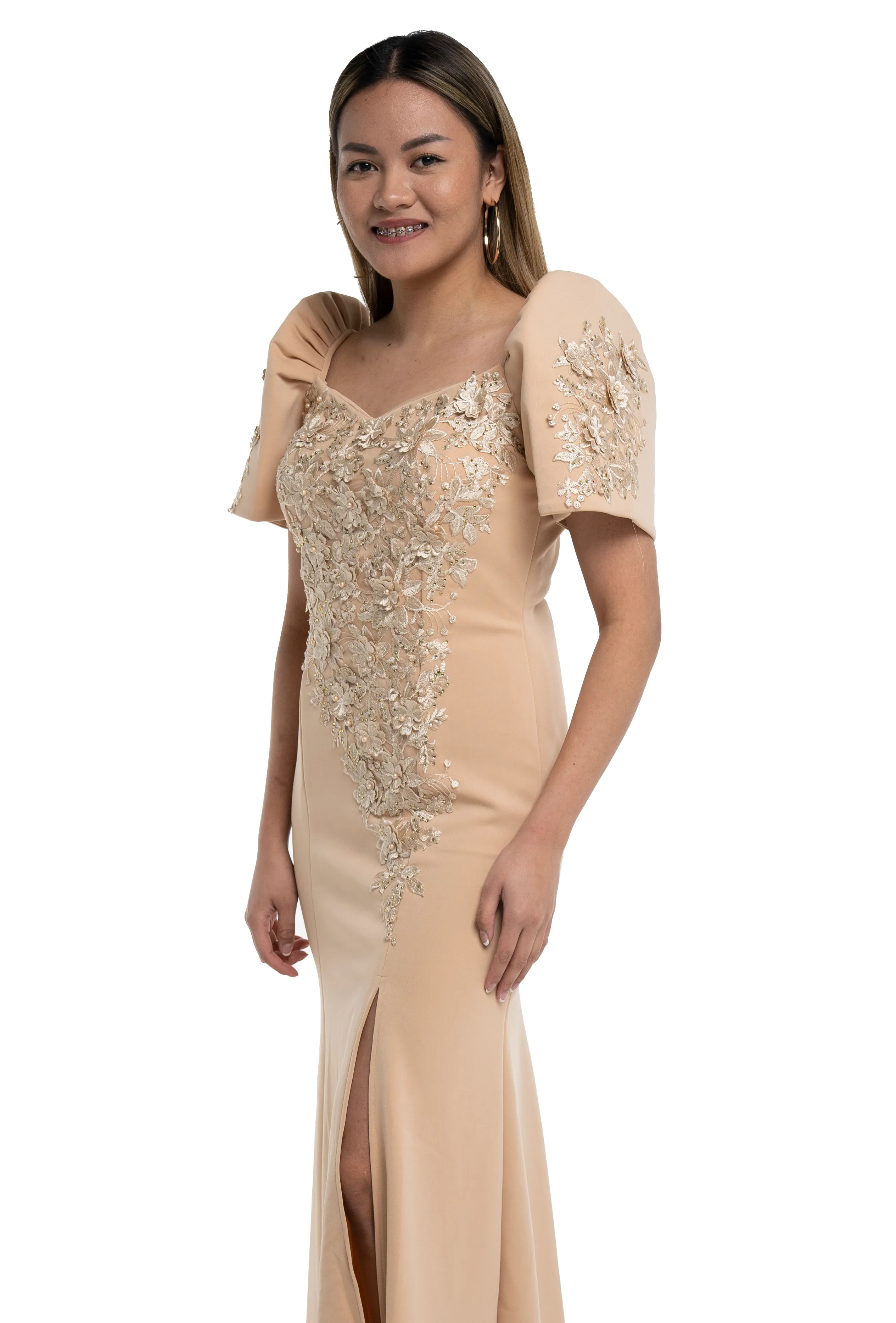 Royal Champagne Mestiza Filipiniana Long Gown- Rebecca - MR35 - XL - CL562